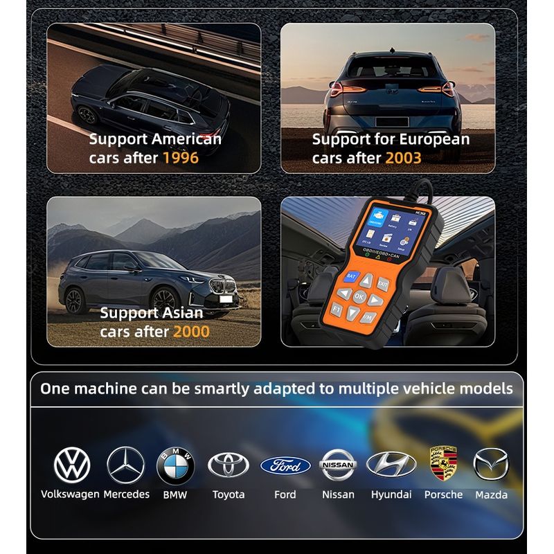 Auto si Moto - Reparatii si depanare - Scule auto - Testere si multimetre - Tester diagnoza auto Techstar HC368 OBD2 EOBD CAN, display 2.8, Live Data, IM Readiness, Test baterie, 50000+ coduri DTC - Infinity.ro