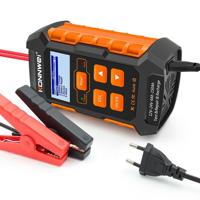 Auto si Moto - Reparatii si depanare - Scule auto - Testere si multimetre - Tester incarcare si reparare baterii auto KONNWEI KW520 – Tester baterie 12V/24V cu functie de incarcare 10A/5A - Infinity.ro