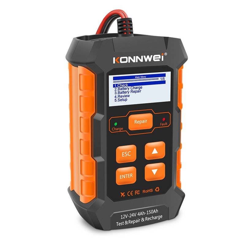 Auto si Moto - Reparatii si depanare - Scule auto - Testere si multimetre - Tester incarcare si reparare baterii auto KONNWEI KW520 – Tester baterie 12V/24V cu functie de incarcare 10A/5A - Infinity.ro