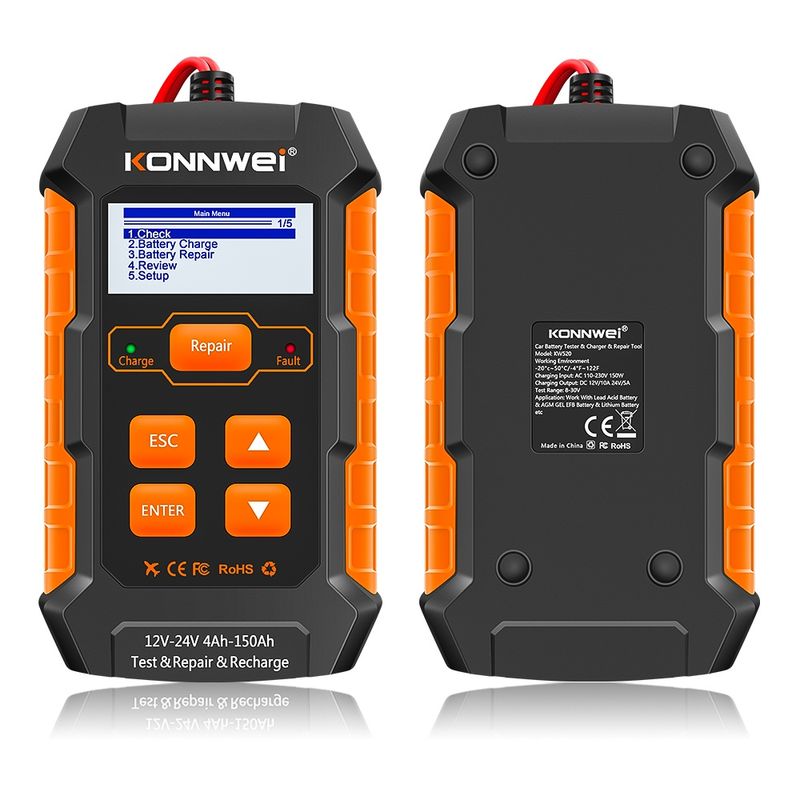Auto si Moto - Reparatii si depanare - Scule auto - Testere si multimetre - Tester incarcare si reparare baterii auto KONNWEI KW520 – Tester baterie 12V/24V cu functie de incarcare 10A/5A - Infinity.ro