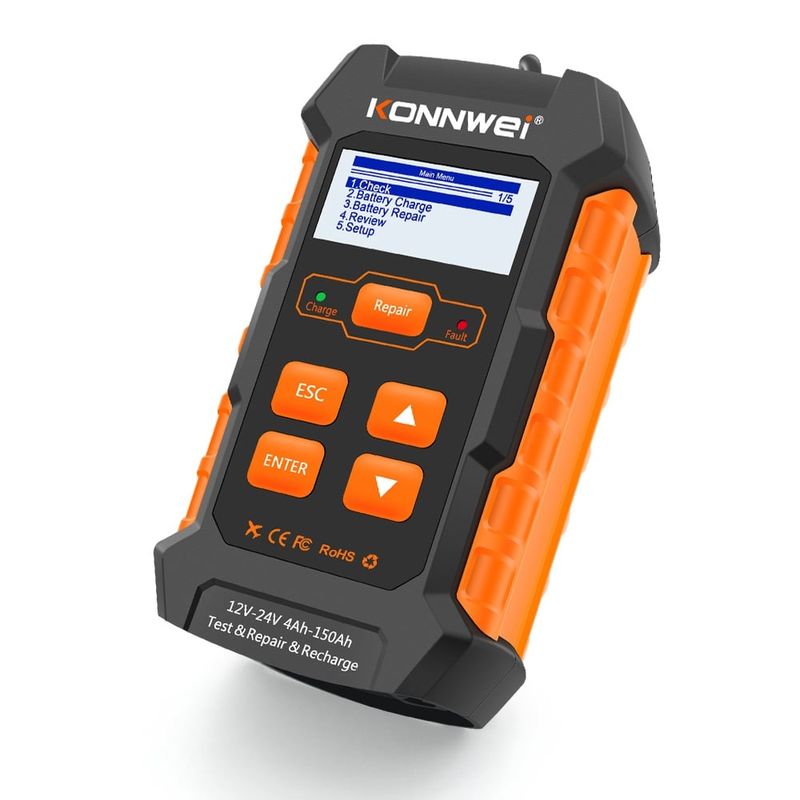 Auto si Moto - Reparatii si depanare - Scule auto - Testere si multimetre - Tester incarcare si reparare baterii auto KONNWEI KW520 – Tester baterie 12V/24V cu functie de incarcare 10A/5A - Infinity.ro
