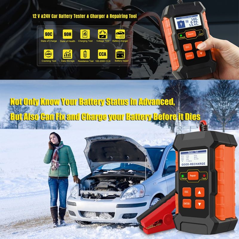 Auto si Moto - Reparatii si depanare - Scule auto - Testere si multimetre - Tester incarcare si reparare baterii auto KONNWEI KW520 – Tester baterie 12V/24V cu functie de incarcare 10A/5A - Infinity.ro