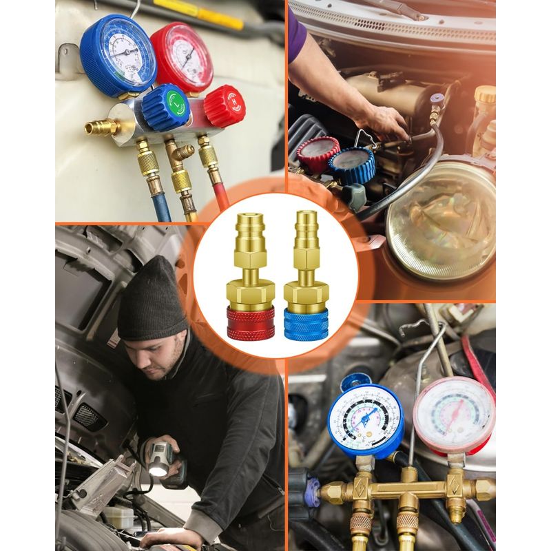 Auto si Moto - Reparatii si depanare - Scule auto - Scule si truse auto - Adaptor rapid R1234yf la R134a Techstar, set 2 cuple AC auto High Low Side 1/4 SAE pentru incarcare freon si service - Infinity.ro