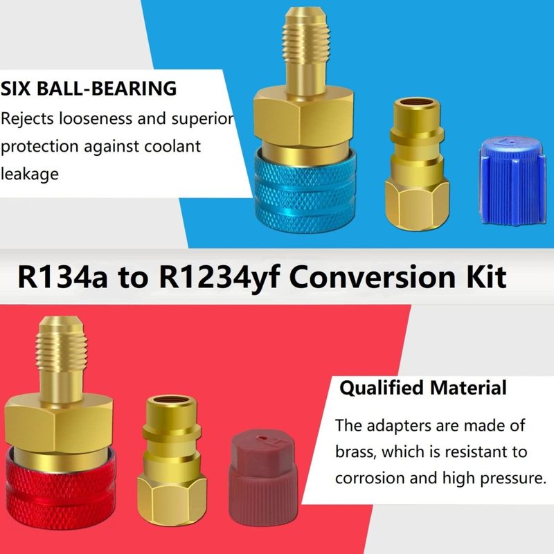 Auto si Moto - Reparatii si depanare - Scule auto - Scule si truse auto - Adaptor rapid R1234yf la R134a Techstar, set 2 cuple AC auto High Low Side 1/4 SAE pentru incarcare freon si service - Infinity.ro
