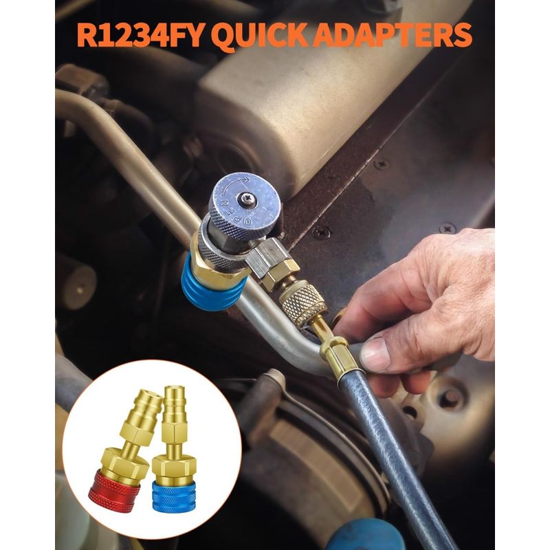 Auto si Moto - Reparatii si depanare - Scule auto - Scule si truse auto - Adaptor rapid R1234yf la R134a Techstar, set 2 cuple AC auto High Low Side 1/4 SAE pentru incarcare freon si service - Infinity.ro