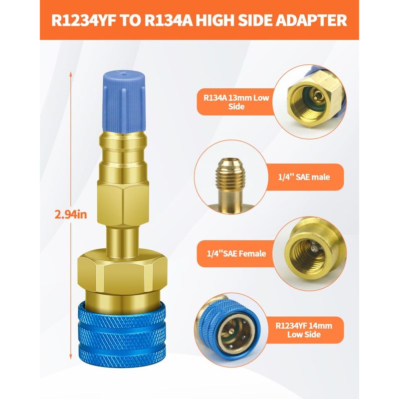 Auto si Moto - Reparatii si depanare - Scule auto - Scule si truse auto - Adaptor rapid R1234yf la R134a Techstar, set 2 cuple AC auto High Low Side 1/4 SAE pentru incarcare freon si service - Infinity.ro
