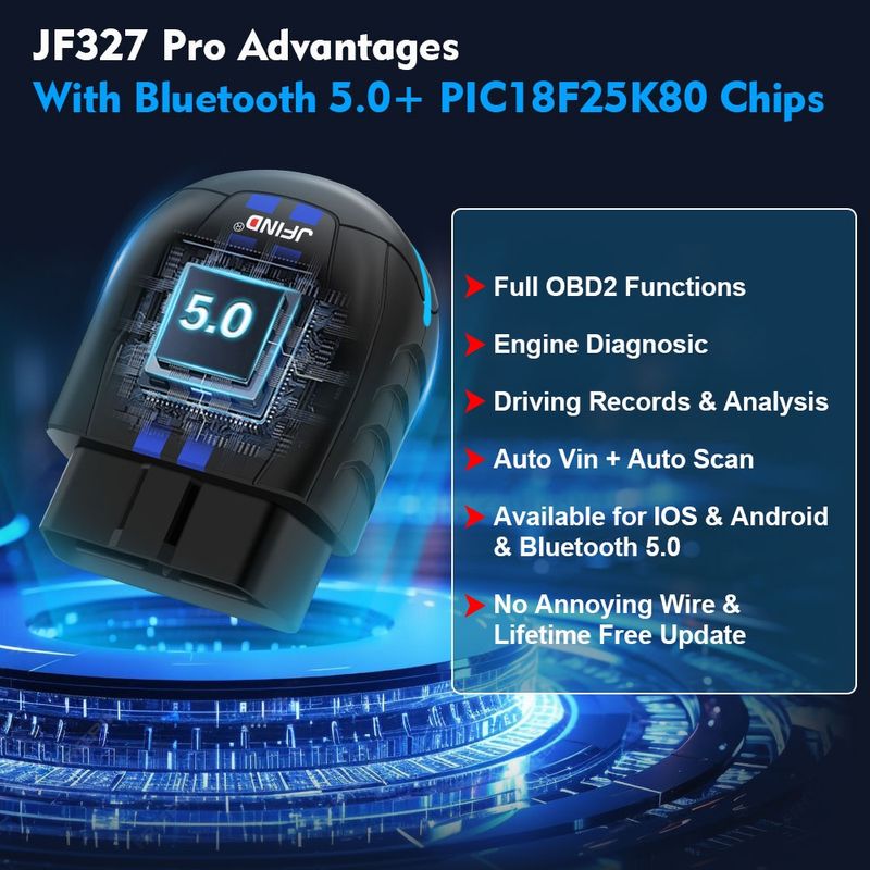 Auto si Moto - Reparatii si depanare - Sisteme de diagnoza - Tester diagnoza auto OBD2 JFIND JF327 Pro cu Bluetooth 5.0, citire si stergere coduri eroare, live data - Infinity.ro