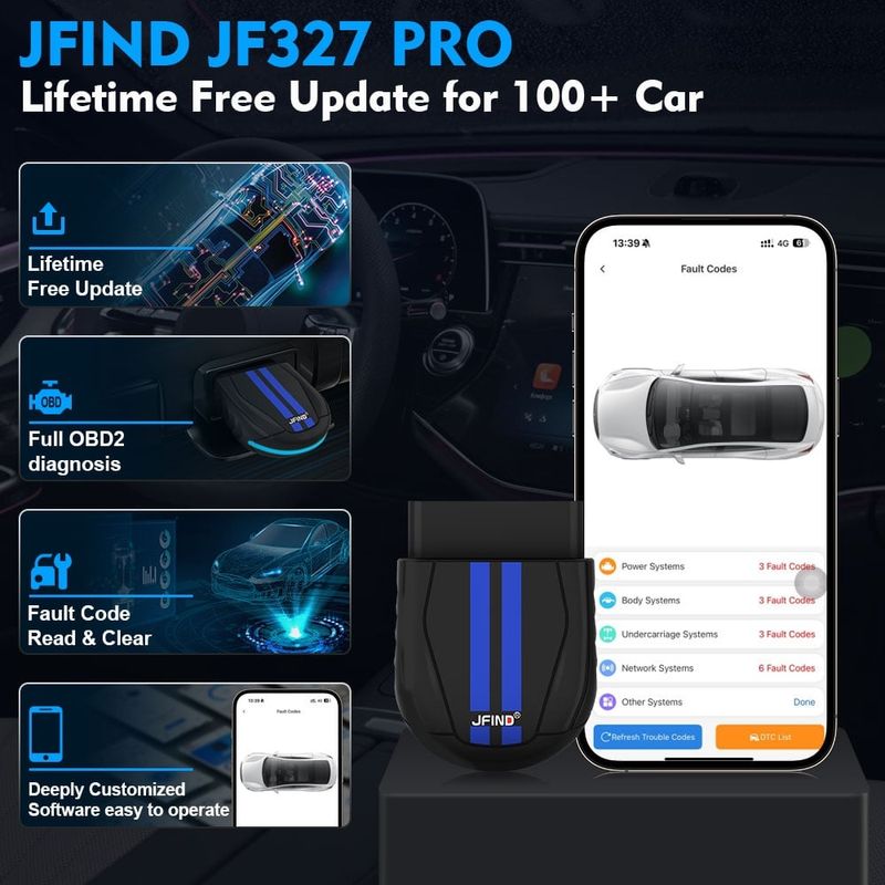 Auto si Moto - Reparatii si depanare - Sisteme de diagnoza - Tester diagnoza auto OBD2 JFIND JF327 Pro cu Bluetooth 5.0, citire si stergere coduri eroare, live data - Infinity.ro