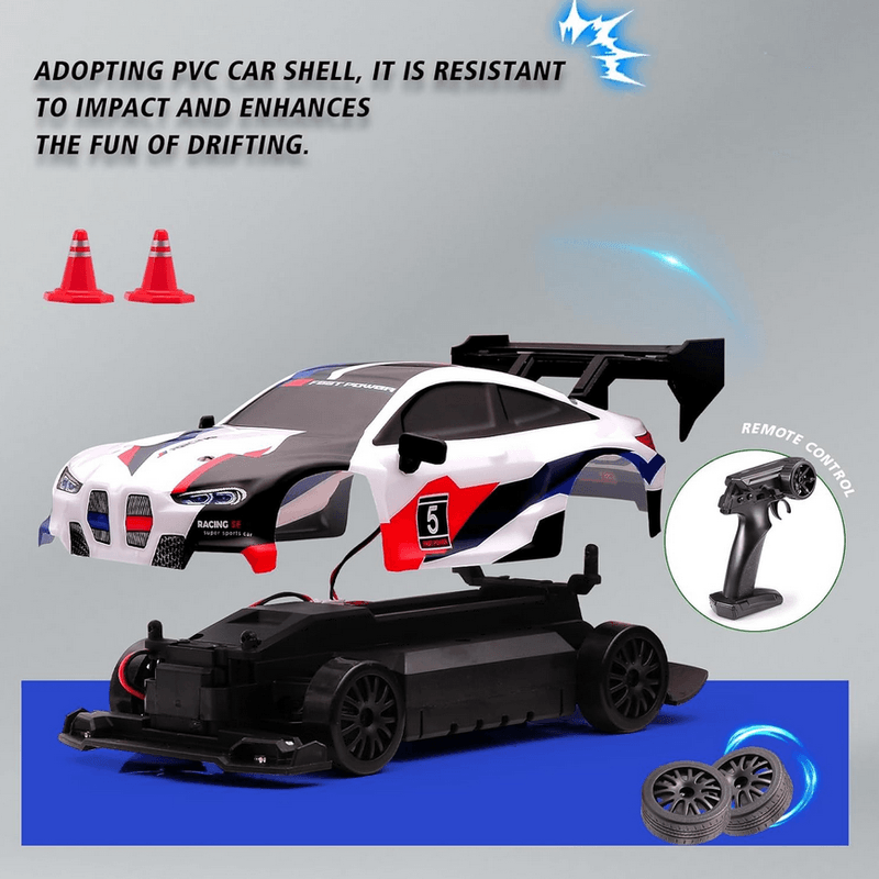 Jucarii, Copii si Bebe - Jucarii si jocuri - Vehicule si jucarii cu telecomanda - Masinute - Masina Drift High Speed, lumini LED, 2 seturi de Anvelope, pentru Copii +8 ani si Adulti , acumulator inclus 26x13x12cm - Infinity.ro