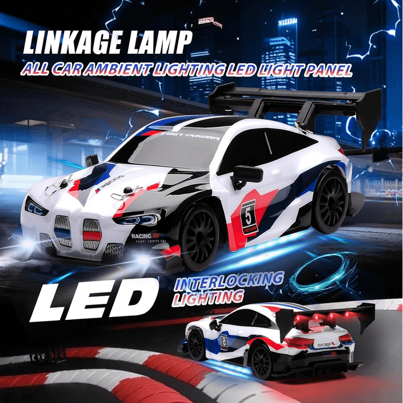 Jucarii, Copii si Bebe - Jucarii si jocuri - Vehicule si jucarii cu telecomanda - Masinute - Masina Drift High Speed, lumini LED, 2 seturi de Anvelope, pentru Copii +8 ani si Adulti , acumulator inclus 26x13x12cm - Infinity.ro