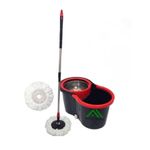 Market - Curatenie si intretinere casa - Produse menaj - Maturi si farase - Set galeata cu storcator si mop rotativ PAA-home®, coada mop metal telescopia 360 grade rotatie, mop, cos stoarcere detasabil, orificiu scurgere apa si 2 lavete microfibra rotunde, culoare negru rosu - Infinity.ro
