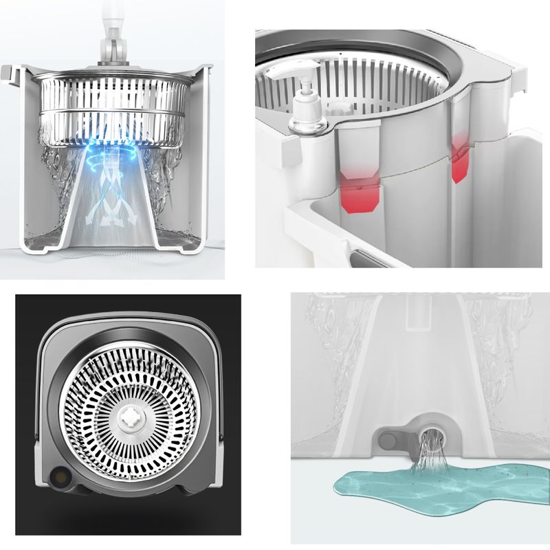 Market - Curatenie si intretinere casa - Produse menaj - Maturi si farase - Set galeata cu 2 cuve separabile si mop rotativ PAA-home, 2 rezerve mop rotunde, culoare gri - Infinity.ro