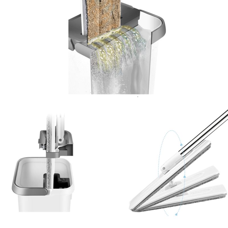 Market - Curatenie si intretinere casa - Produse menaj - Maturi si farase - Set mop cu galeata PAA-home®, mop plat din microfibra, cuve spalare si uscare, 2 lavete, 3.2 L, alb - Infinity.ro