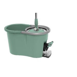 Set galeata cu pedala si mop rotativ PAA-home, cos stoarcere inox, 2 rezerve mop culoare verde olive