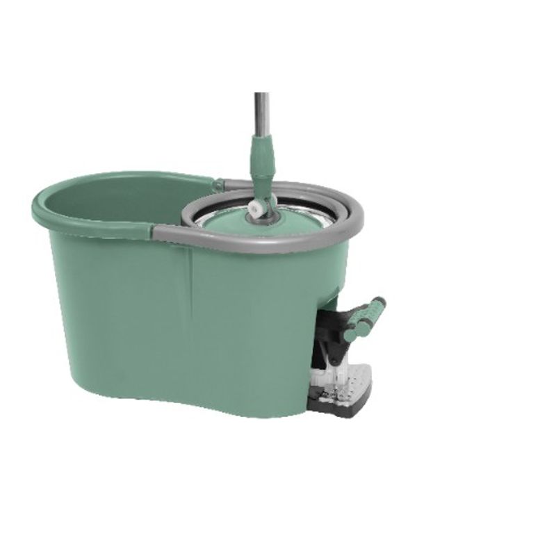 Market - Curatenie si intretinere casa - Produse menaj - Maturi si farase - Set galeata cu pedala si mop rotativ PAA-home, coada mop metal telescopica, 360 grade rotatie mop, cos stoarcere inox, 2 rezerve mop rotunde, culoare verde olive - Infinity.ro