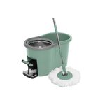 Market - Curatenie si intretinere casa - Produse menaj - Maturi si farase - Set galeata cu pedala si mop rotativ PAA-home, coada mop metal telescopica, 360 grade rotatie mop, cos stoarcere inox, 2 rezerve mop rotunde, culoare verde olive - Infinity.ro