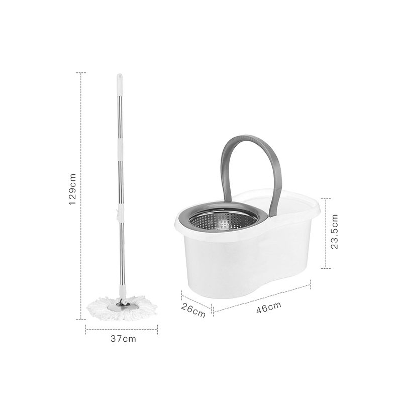 Market - Curatenie si intretinere casa - Produse menaj - Maturi si farase - Set galeata cu storcator si mop rotativ PAA-home, coada mop metal telescopia 360 grade rotatie, mop, cos stoarcere inox si 2 lavete microfibra rotunde, culoare alba - Infinity.ro