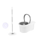 Market - Curatenie si intretinere casa - Produse menaj - Maturi si farase - Set galeata cu storcator si mop rotativ PAA-home, coada mop metal telescopia 360 grade rotatie, mop, cos stoarcere inox si 2 lavete microfibra rotunde, culoare alba - Infinity.ro