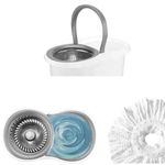 Market - Curatenie si intretinere casa - Produse menaj - Maturi si farase - Set galeata cu storcator si mop rotativ PAA-home, coada mop metal telescopia 360 grade rotatie, mop, cos stoarcere inox si 2 lavete microfibra rotunde, culoare alba - Infinity.ro
