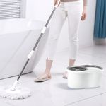 Market - Curatenie si intretinere casa - Produse menaj - Maturi si farase - Set galeata cu storcator si mop rotativ PAA-home, coada mop metal telescopia 360 grade rotatie, mop, cos stoarcere inox si 2 lavete microfibra rotunde, culoare alba - Infinity.ro