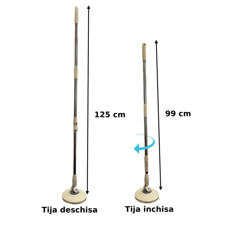 Market - Curatenie si intretinere casa - Produse menaj - Maturi si farase - Set galeata cu storcator si mop rotativ PAA-home®, coada mop metal telescopia 360 grade rotatie, mop, cos stoarcere inox si 2 lavete microfibra rotunde, culoare crem - Infinity.ro