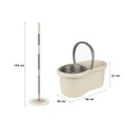 Market - Curatenie si intretinere casa - Produse menaj - Maturi si farase - Set galeata cu storcator si mop rotativ PAA-home®, coada mop metal telescopia 360 grade rotatie, mop, cos stoarcere inox si 2 lavete microfibra rotunde, culoare crem - Infinity.ro