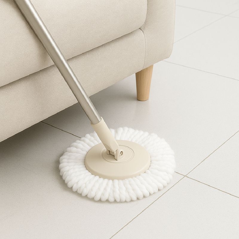 Market - Curatenie si intretinere casa - Produse menaj - Maturi si farase - Set galeata cu storcator si mop rotativ PAA-home®, coada mop metal telescopia 360 grade rotatie, mop, cos stoarcere inox si 2 lavete microfibra rotunde, culoare crem - Infinity.ro