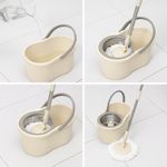 Market - Curatenie si intretinere casa - Produse menaj - Maturi si farase - Set galeata cu storcator si mop rotativ PAA-home®, coada mop metal telescopia 360 grade rotatie, mop, cos stoarcere inox si 2 lavete microfibra rotunde, culoare crem - Infinity.ro