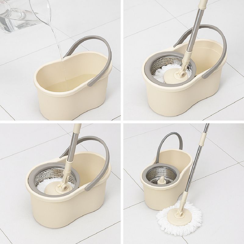 Market - Curatenie si intretinere casa - Produse menaj - Maturi si farase - Set galeata cu storcator si mop rotativ PAA-home®, coada mop metal telescopia 360 grade rotatie, mop, cos stoarcere inox si 2 lavete microfibra rotunde, culoare crem - Infinity.ro
