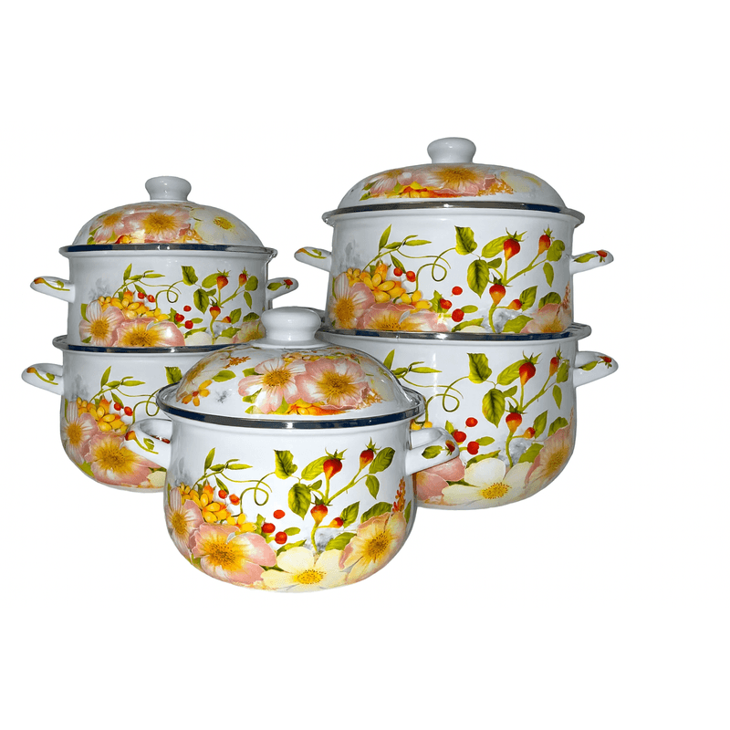 Casa si Gradina - Bucatarie si vesela - Vase pentru gatit - Oale si cratite - Set 5 oale emailate, Longfei Group, 1.8l/3.3l/4l/5.3l/6.4l, Verde/Galben - Infinity.ro