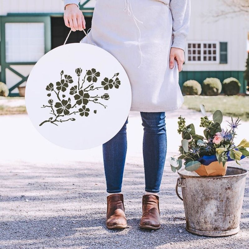 Casa si Gradina - Decoratiuni - DIY - Sabloane decorative pereti - Sablon Perete vopsire, tencuiala 0.7mm Cherry Blossom Stencil Refolosibil, model MXSP7163, 500 x 500 mm - Infinity.ro