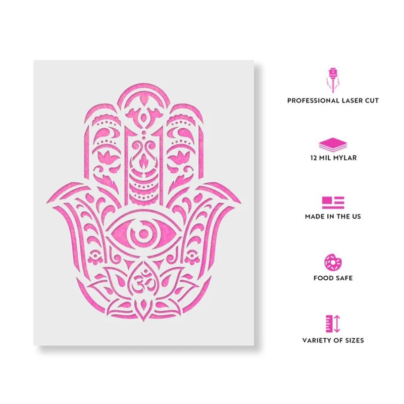 Casa si Gradina - Decoratiuni - DIY - Sabloane decorative pereti - Sablon Perete vopsire, tencuiala x0.7mm Hamsa Palm Mandala Refolosibil, model MXSP7143, 100 x 100 mm - Infinity.ro