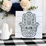 Casa si Gradina - Decoratiuni - DIY - Sabloane decorative pereti - Sablon Perete vopsire, tencuiala x0.7mm Hamsa Palm Mandala Refolosibil, model MXSP7143, 100 x 100 mm - Infinity.ro