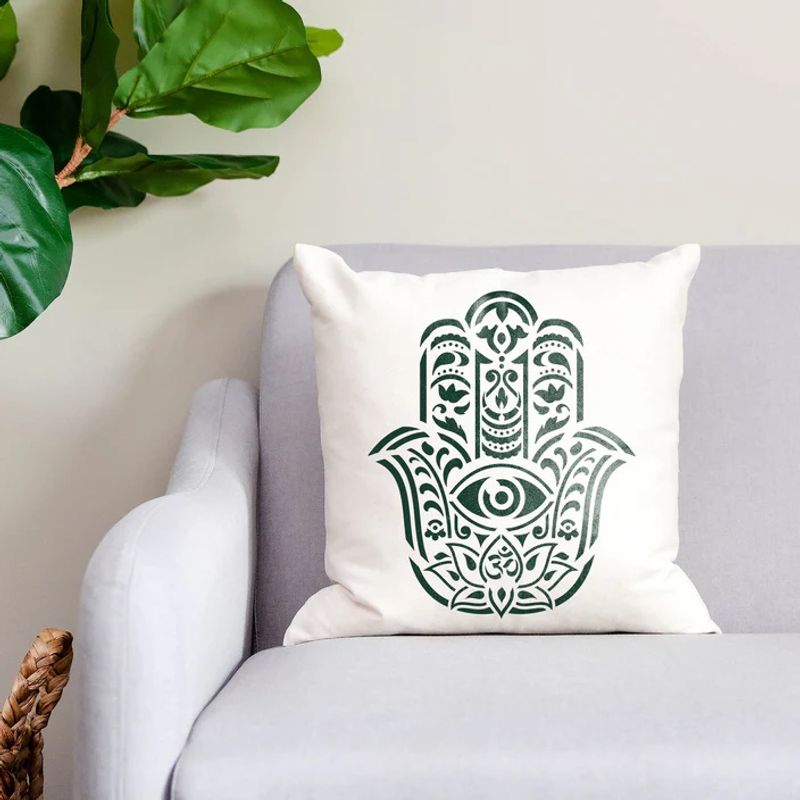 Casa si Gradina - Decoratiuni - DIY - Sabloane decorative pereti - Sablon Perete vopsire, tencuiala x0.7mm Hamsa Palm Mandala Refolosibil, model MXSP7143, 100 x 100 mm - Infinity.ro