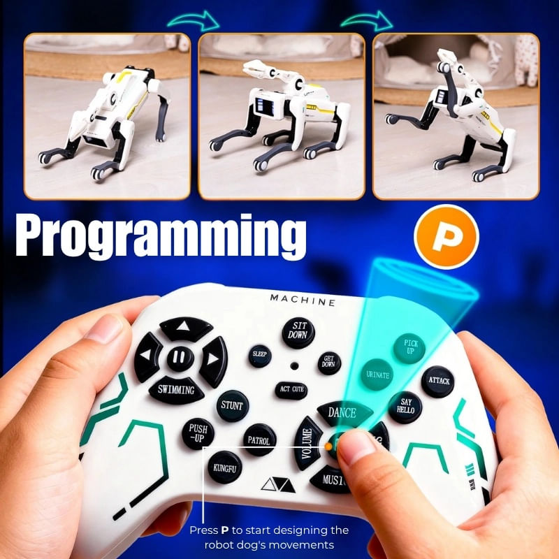 Jucarii, Copii si Bebe - Jucarii si jocuri - Vehicule si jucarii cu telecomanda - Roboti de jucarie - Robot Caine Inteligent iUni 8008 cu Cleste de Prindere, Control Telecomanda, Comenzi Vocale, Programabil - Infinity.ro