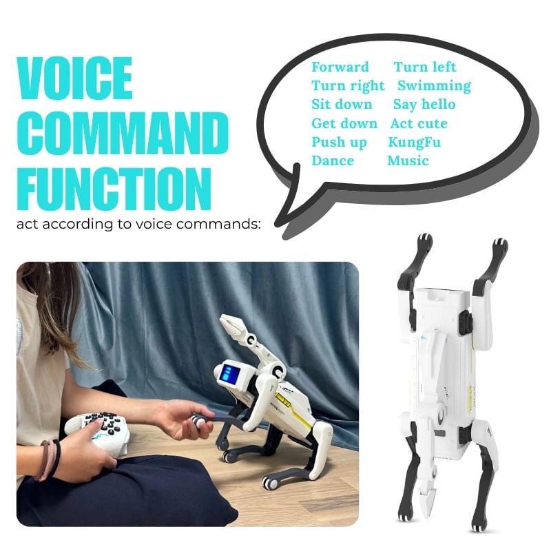 Jucarii, Copii si Bebe - Jucarii si jocuri - Vehicule si jucarii cu telecomanda - Roboti de jucarie - Robot Caine Inteligent iUni 8008 cu Cleste de Prindere, Control Telecomanda, Comenzi Vocale, Programabil - Infinity.ro