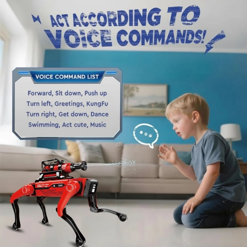 Jucarii, Copii si Bebe - Jucarii si jocuri - Vehicule si jucarii cu telecomanda - Roboti de jucarie - Robot Caine Inteligent iUni 8021 cu Functie Pulverizare Apa,  Telecomanda, Comenzi Vocale, Programare Miscari - Infinity.ro