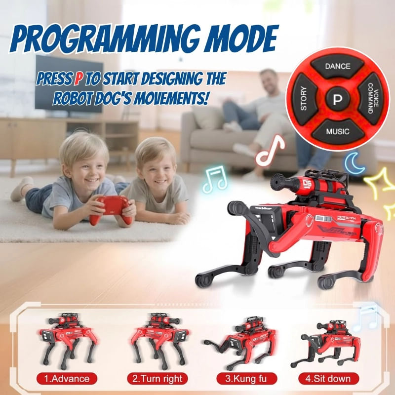Jucarii, Copii si Bebe - Jucarii si jocuri - Vehicule si jucarii cu telecomanda - Roboti de jucarie - Robot Caine Inteligent iUni 8021 cu Functie Pulverizare Apa,  Telecomanda, Comenzi Vocale, Programare Miscari - Infinity.ro