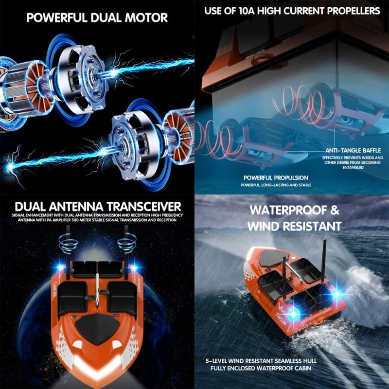 Jucarii, Copii si Bebe - Jucarii si jocuri - Vehicule si jucarii cu telecomanda - Barci cu telecomanda - Barca Plantat, Nadit si Momit iUni V802, 12000mAh, 4 cuve, 3kg, 500m, 15km/h, Telecomanda 2.4GHz - Infinity.ro