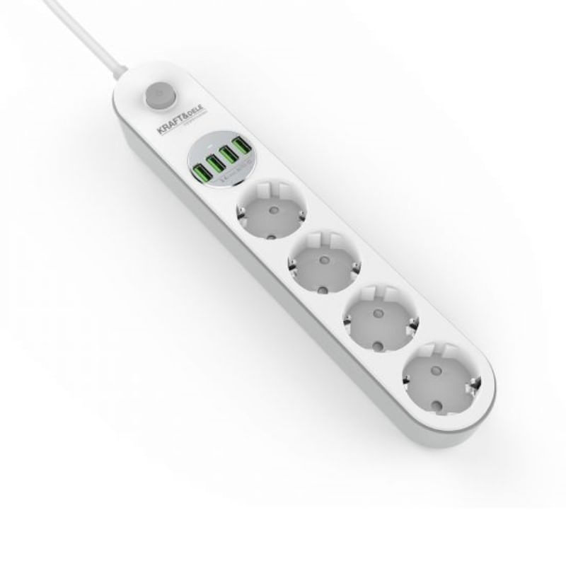 Casa si Gradina - Electrice - Accesorii electrice - Prelungitoare, triple, fise - Cablu prelungitor, Kraft&Dele, 2m, 4 prize, USB - Infinity.ro
