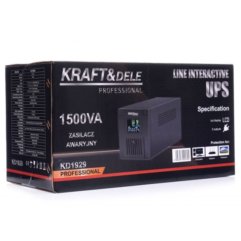Casa si Gradina - Electrice - Accesorii electrice - Stabilizatoare tensiune si ups - Sursa de curent UPS, Kraft&Dele, 1500 VA, LCD - Infinity.ro
