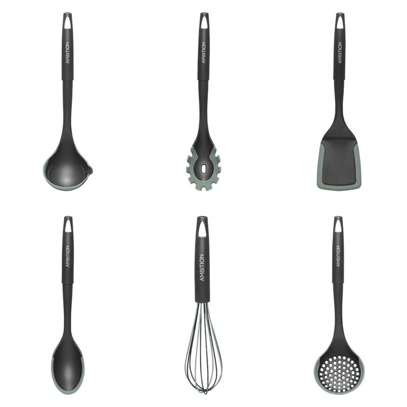 Casa si Gradina - Bucatarie si vesela - Ustensile bucatarie - Polonice, linguri si clesti de bucatarie - Lingura AMBITION Fern, plastic, finisaj silicon verde - Infinity.ro
