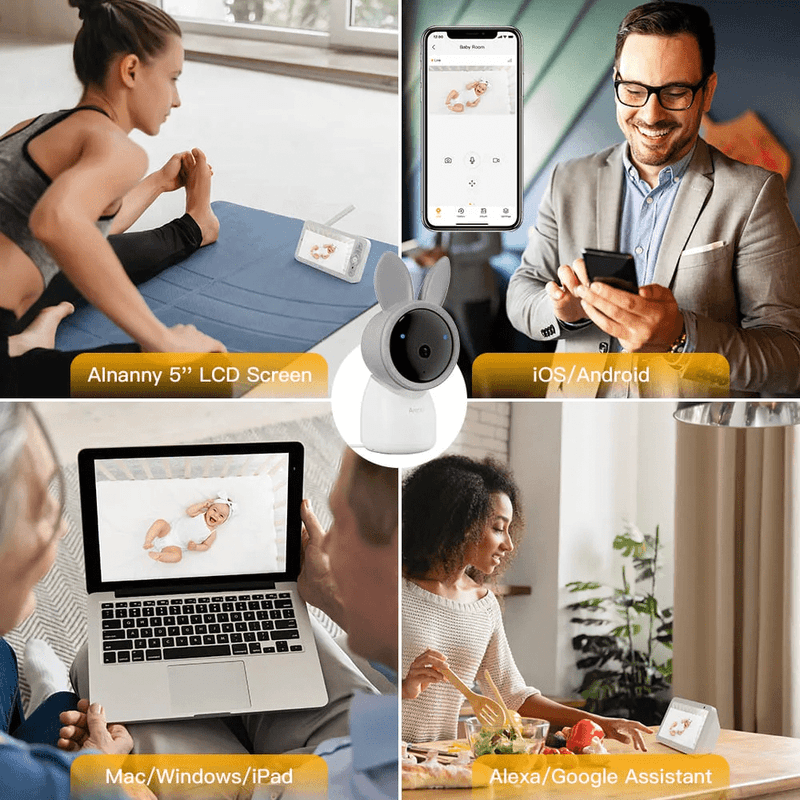 Casa si Gradina - Mobilier - Mobilier copii - Monitoare video copii - Monitor pentru bebelusi Arenti AInanny 2K UHD Video cu rotatie si inclinare, cu ecran LCD de 5 inch - Infinity.ro