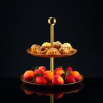 Casa si Gradina - Bucatarie si vesela - Vesela si tacamuri - Vesela desert - Suport prajituri etajat AMBITION Serve, 2 nivele, sticla, auriu - Infinity.ro