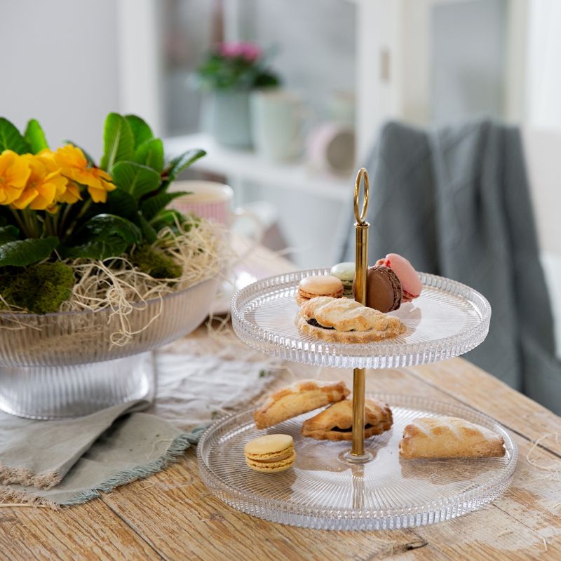 Casa si Gradina - Bucatarie si vesela - Vesela si tacamuri - Vesela desert - Suport prajituri etajat, 2 nivele, sticla, argintiu, AMBITION Curly - Infinity.ro