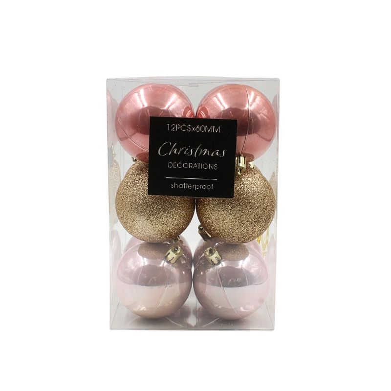 Casa si Gradina - Decoratiuni - Decoratiuni de sezon - Set 12 globuri, de Craciun roz si auriu, 6 cm, Xmas Magic - Infinity.ro