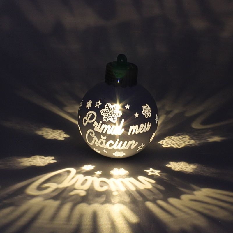 Casa si Gradina - Decoratiuni - Decoratiuni de sezon - Glob de Craciun, cu led, culoarea argintiu, nume „Primul meu Craciun" - Infinity.ro