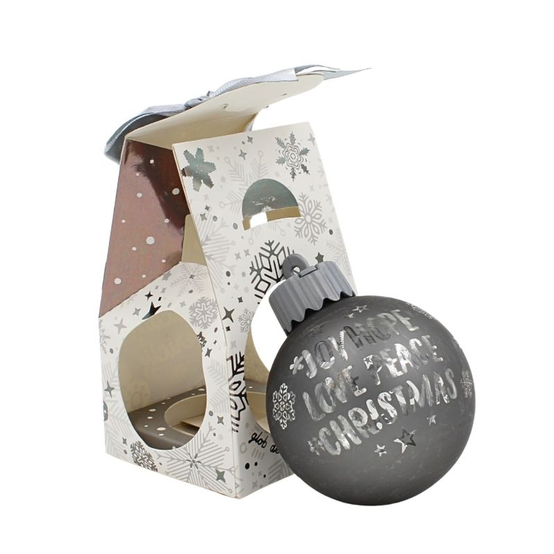 Casa si Gradina - Decoratiuni - Decoratiuni de sezon - Glob de Craciun, cu led, culoarea gri, mesaj „Joy • Hope • Love • Peace • Christmas" - Infinity.ro
