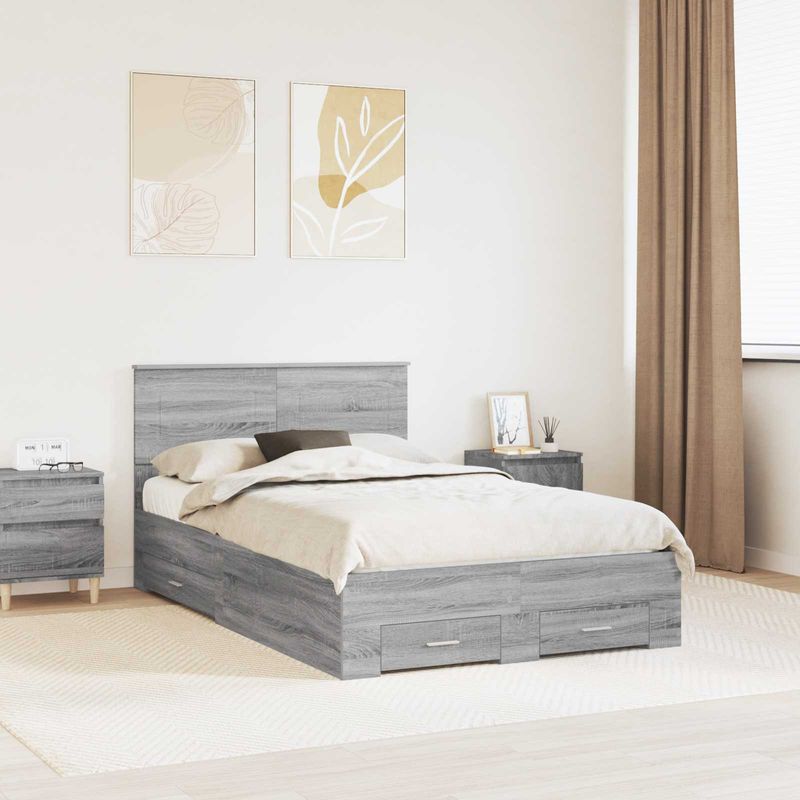 Casa si Gradina - Mobilier - Paturi si accesorii - Paturi - Cadru de pat cu headboard Gri Sonoma 135 x 190 cm Lemn compozit - Infinity.ro