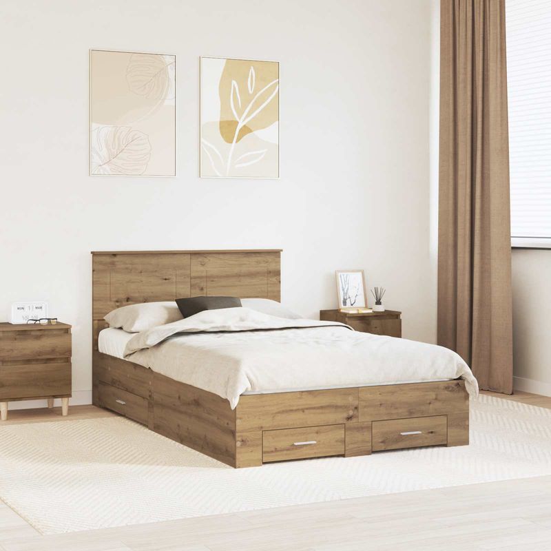 Casa si Gradina - Mobilier - Paturi si accesorii - Paturi - Cadru de pat Stejar Artizanal 120 x 190 cm Lemn compozit - Infinity.ro